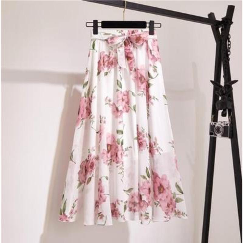 Bohemian Chiffon Half-length Dress for Spring and Summer Mid Length High Waist Fairy Floral Large Swing Skirt Beach Skirt