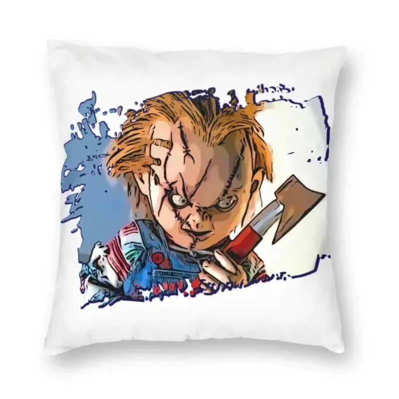Kissenbezug „Chucky und die Braut“, 40 x 40 cm, Halloween, Kinderspiel-Kissenbezug, Samt, moderne Kissen, Dekoration, Salon, Heimdekoration
