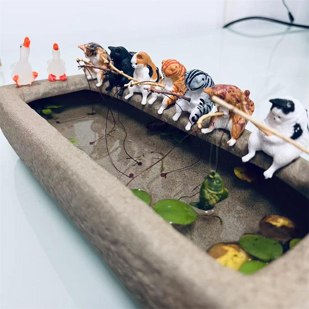 2025 Nordic Little Cute Sitting Fishing Cat Sculpture Figurine Home Creativity Statue Miniature Landscaping Fish Cat Decorations