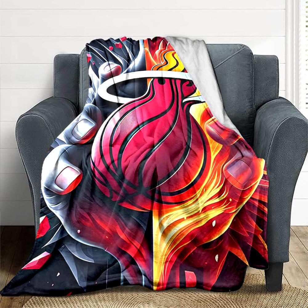 1pc Basketball Fire Blanket, Lightweight Flannel Throw Blanket for Sofa, Bed, Travel, Camping, Living Room, Office, Couch036