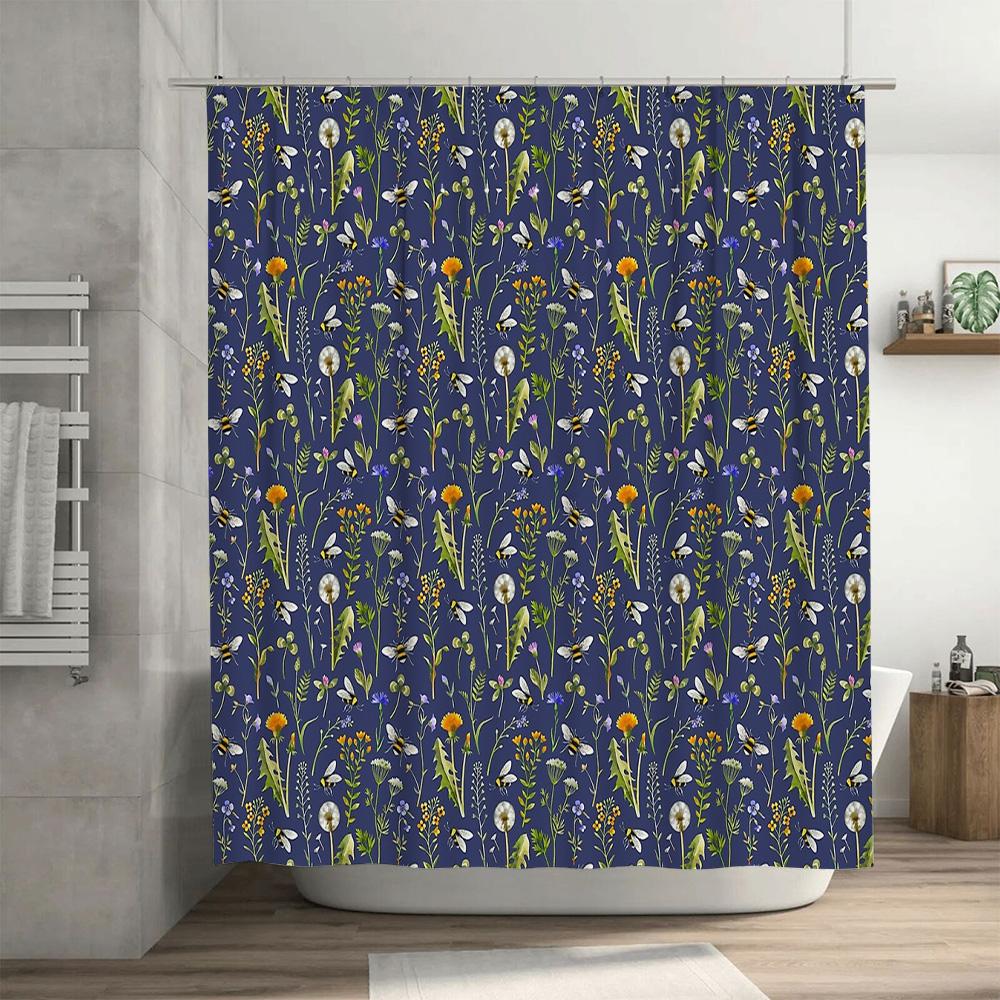Floral Shower Curtain Botanical Nature Flowers Plants Pattern Bathroom Decor Vintage Farmhouse Rustic Home Textile Washable