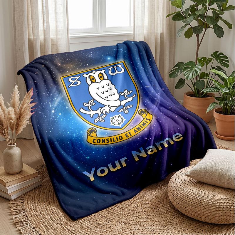 Sheffield Wednesday FC Benutzerdefinierter Name Text Flanelldecke Fußball Logo Personalisierte Fleece-Kuscheldecke Besonderes Geschenk für Sofa Schlafzimmer Zuhause
