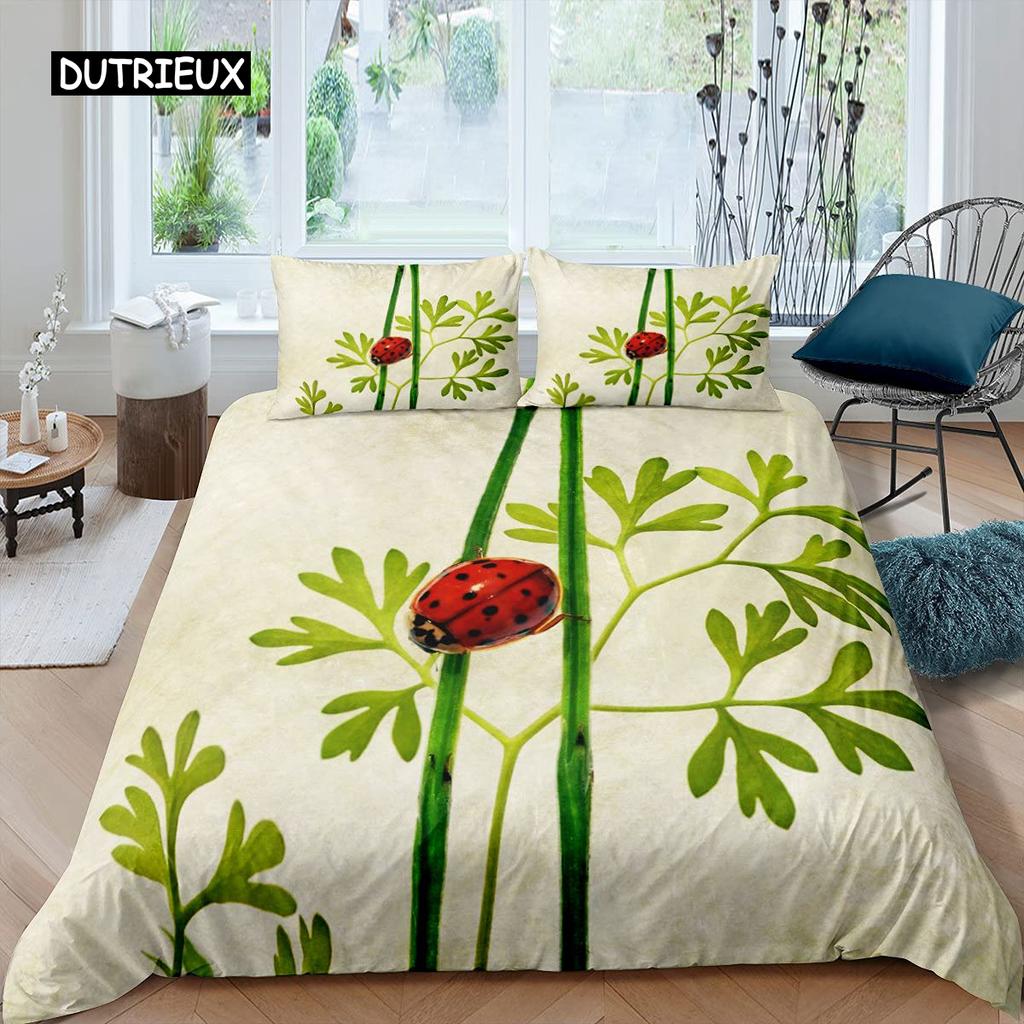 Marienkäfer-Bettbezug-Set, 3D-Marienkäfer-Druck, Bettwäsche-Set für Kinder, Jungen und Mädchen, fliegende Entomologie, 2/3-teilig, weicher Bettbezug in Kingsize