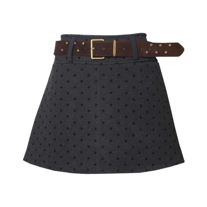Polka Dot High-Waist Wool-Blend A-Line Mini Skirt for Women
