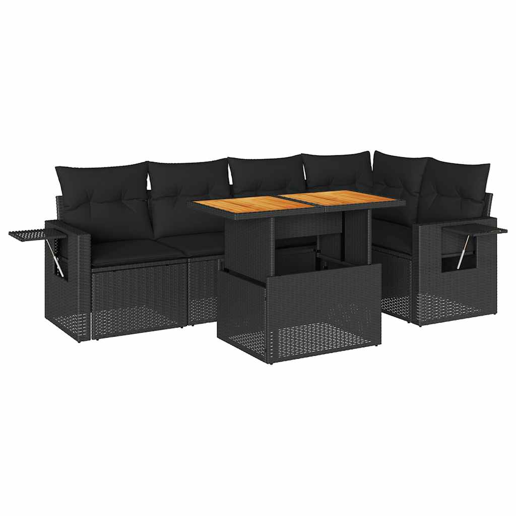 Vidaxl 6-Cz. Set di Mobili da Giardino con Cuscini, Polyrattan Nero