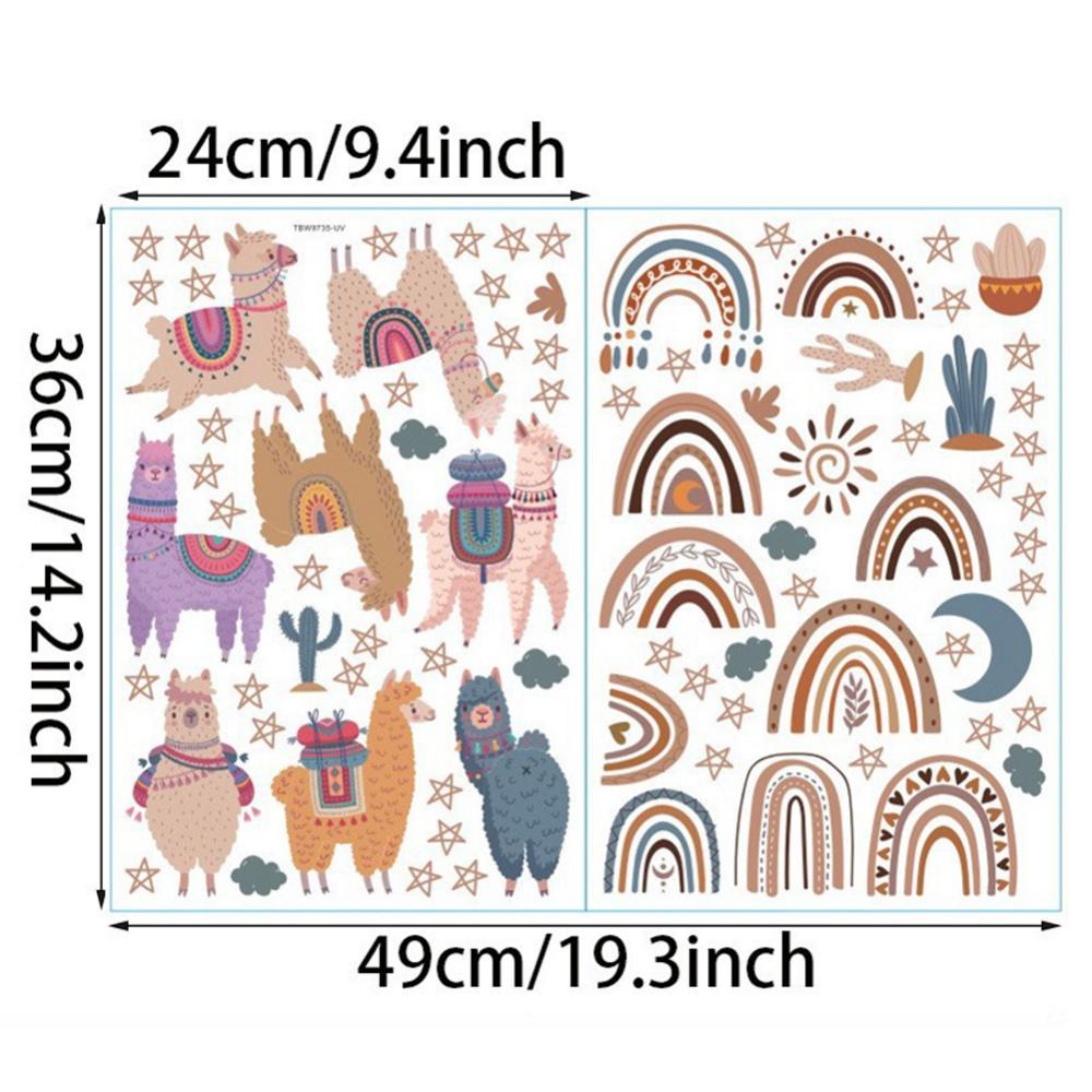 Wall Sticker Retro Small Flower Wall Decals Rainbow Alpaca Sticker