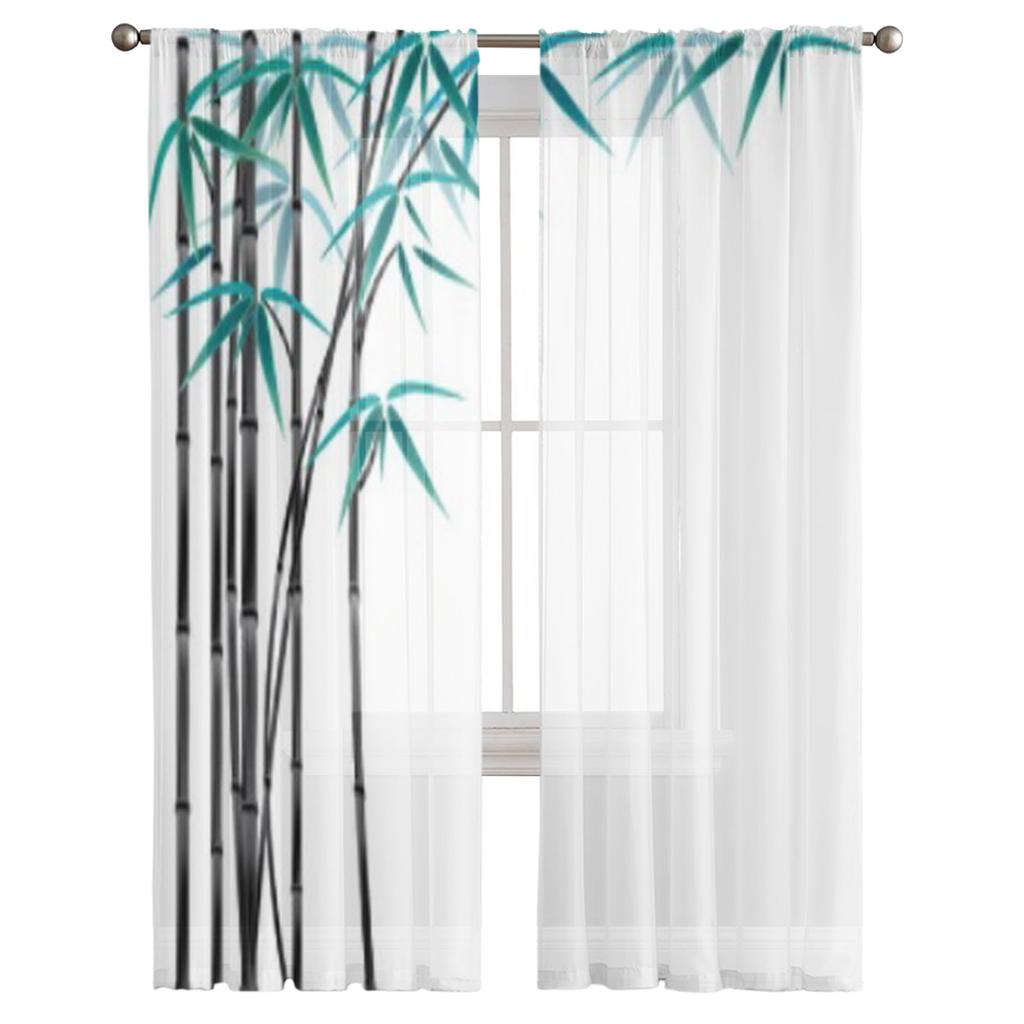 Black Bamboo White Tulle Sheer Curtains for Living Room Decoration Curtain for the Room Bedroom Kitchen Voile Organza Curtains