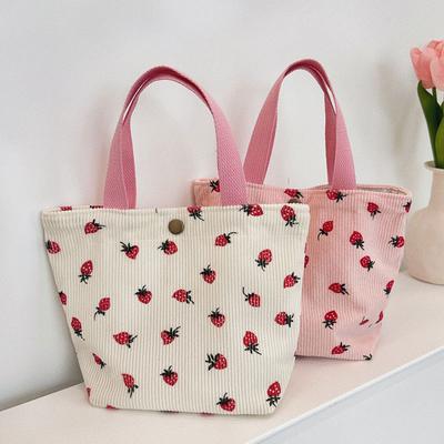 Damentasche Erdbeere Kosmetik Lunch Bento Tasche Retro Cord Damen Reise Schultertaschen Einfache tragbare Aufbewahrungshandtaschen