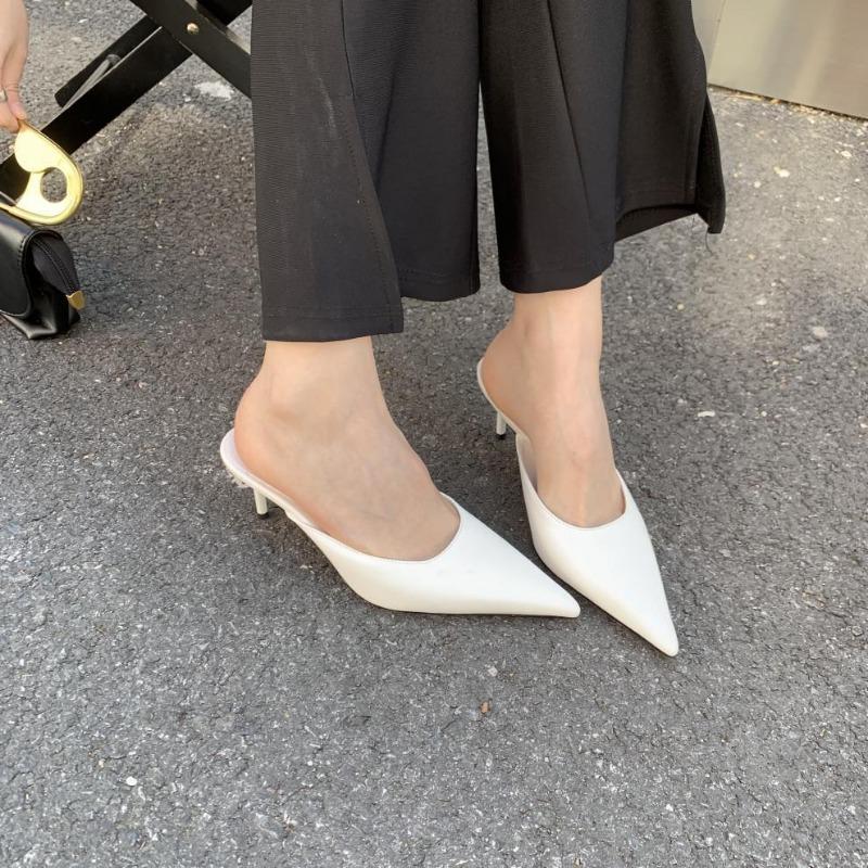 Baotou half slippers women's new pointed temperament silver gold black high-heeled cool slippers