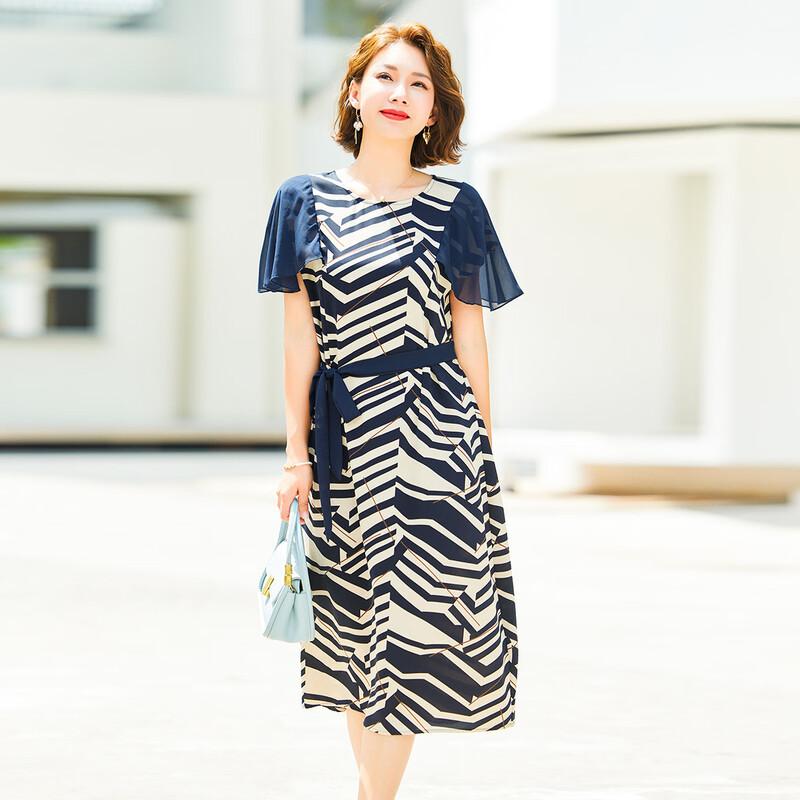 Elegant Women s Summer Chiffon Short-Sleeve Dress 5XL