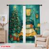 2pcs,2D plane printing Print Curtains Christmas Bedroom Cozy Holiday Scene (3) Versatile 100% Polyester (without rod) Festive