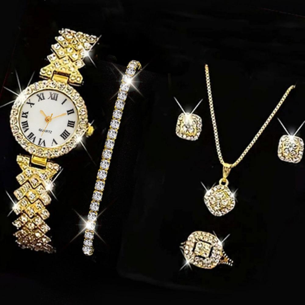 Popular Luxury Set, Bracelet Watch, Diamond-Encrusted Women'S Five-Piece Gift Box, Quartz Watch