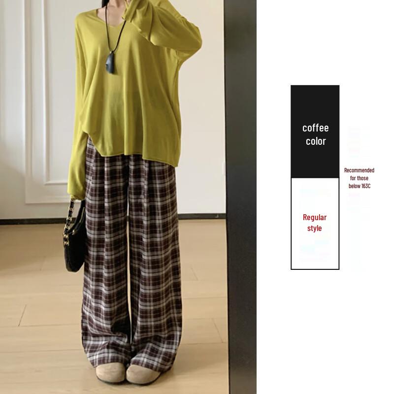 

La Chapelle Women s Plaid High-Waist Wide-Leg Pants XL