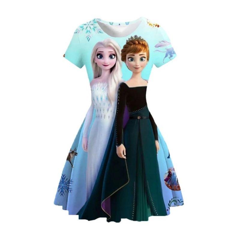 Children'S Skirt Princess Dress 2D Digital Printing Short Sleeve Girls Dress