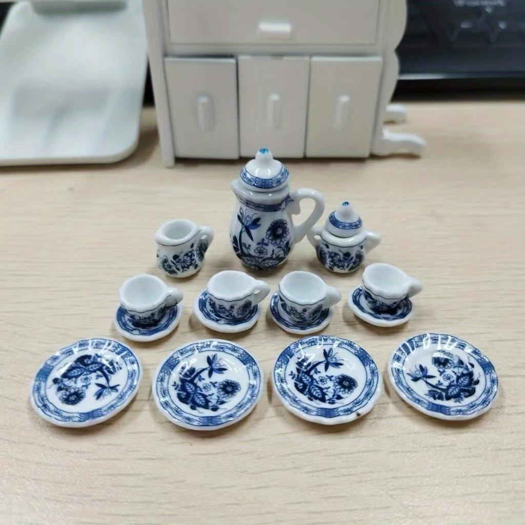 15-Piece Vintage Miniature Porcelain Tea Set - Dollhouse Accessory - Tableware Decor - Ideal Easter Gift