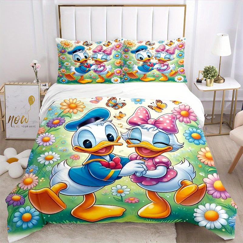 3pcs Adorable Daisy Donald Duck Printed Bedding Set, Soft and Comfortable Quilt Cover for Bedroom, Guest Room (1 Duvet Cover + 2 Pillowcases, Pil
