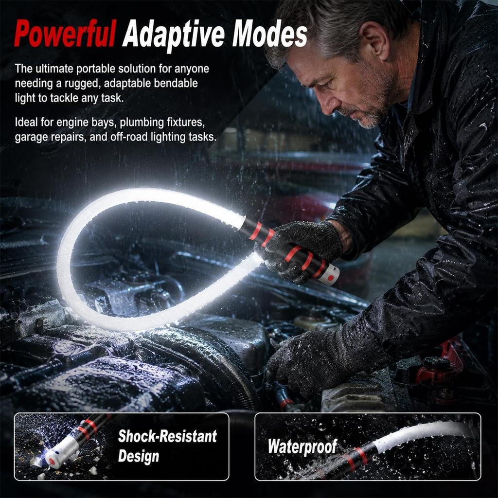 Flexible LED Flashlight Stick, 29 Inch Bendable Work Light, High Lumen Rechargeable LED Work Light, 3 Brightness Modes, Portable Inspection Lamp for