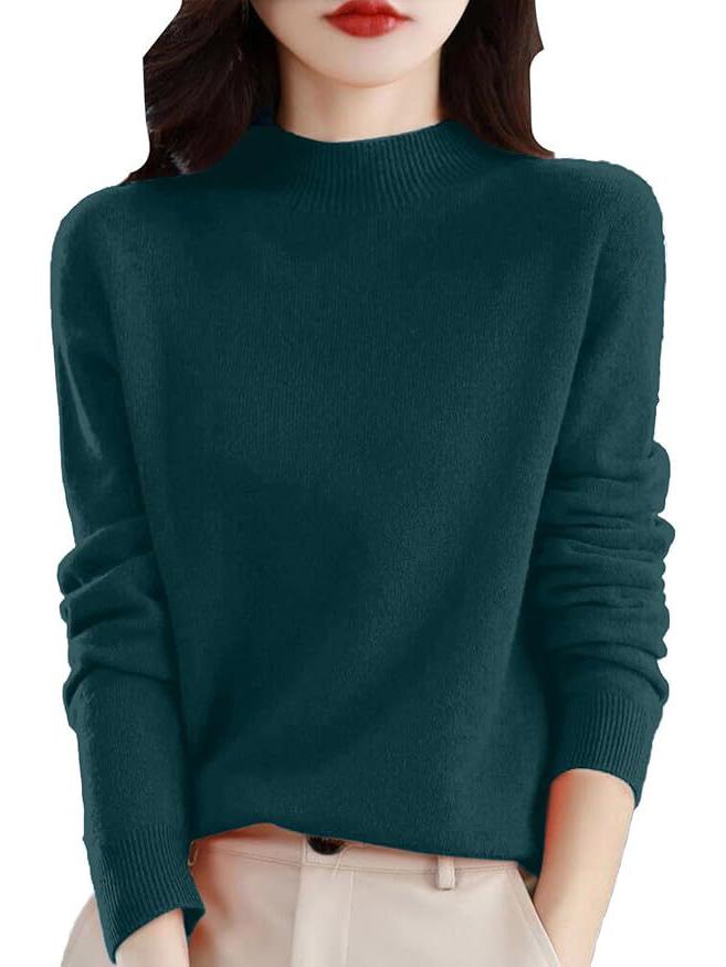 Women's Loose Knit Half Turtleneck Sweater - Long-Sleeve, Large Size Pullover for Autumn & Winter.
