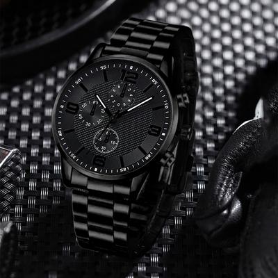 2/4PCS Men's Watch Set Business Trend Fashion Classic Three Eye Quartz Watch Bracelet Necklace Ring Set Perfect Gift