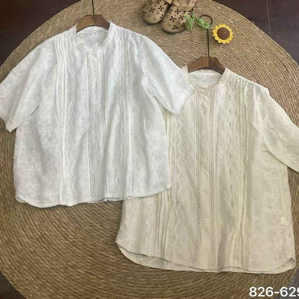 1116 Summer New Women's Crew Neck Japanese Cotton Shirt Loose Shirt Top Mori Women's Age Reduction College Style