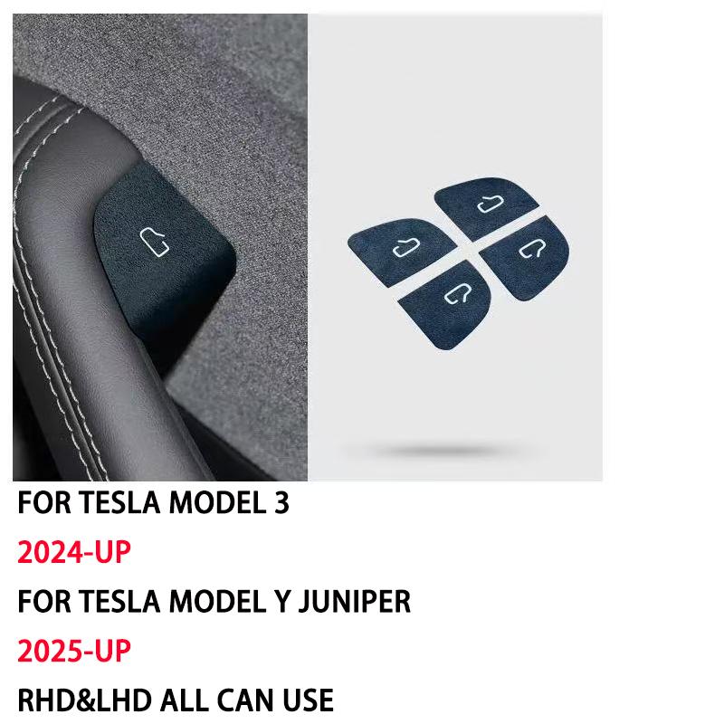 Italian Premium Suede For Tesla Model Y 2025 Juniper Model 3 Highland 2024 Door Switch Patch Trim Cover Interior Car Accessories