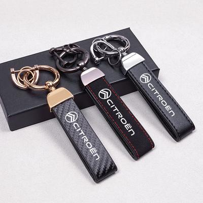 Car Styling Key Chain Leather Zinc Alloy Key Ring For C4 C3 C5 C5X e-C4 X e-C3 C-Crosser C-Elysee C1 Berlingo C6 C2
