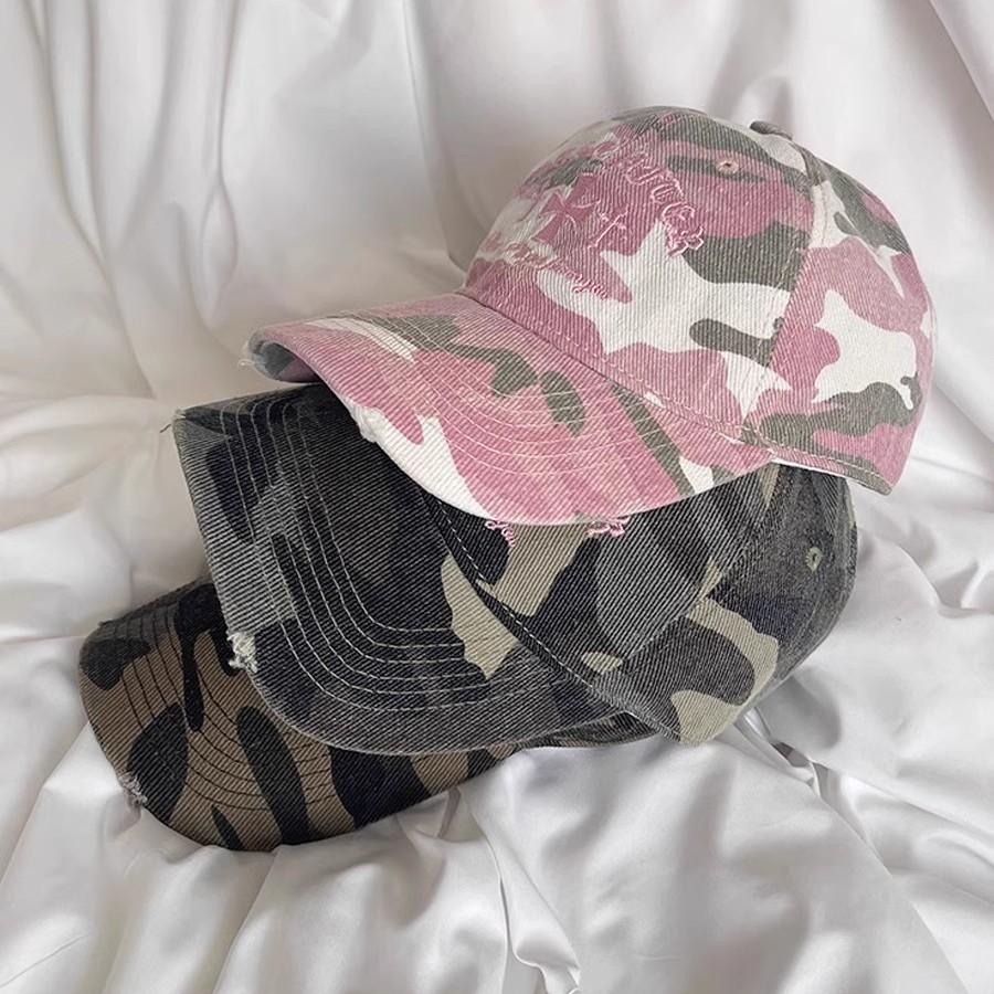 American Retro Old Cross Embroidery Camouflage Baseball Cap Women Versatile Face Small New Casual Soft Top Sun Baseball Cap Men