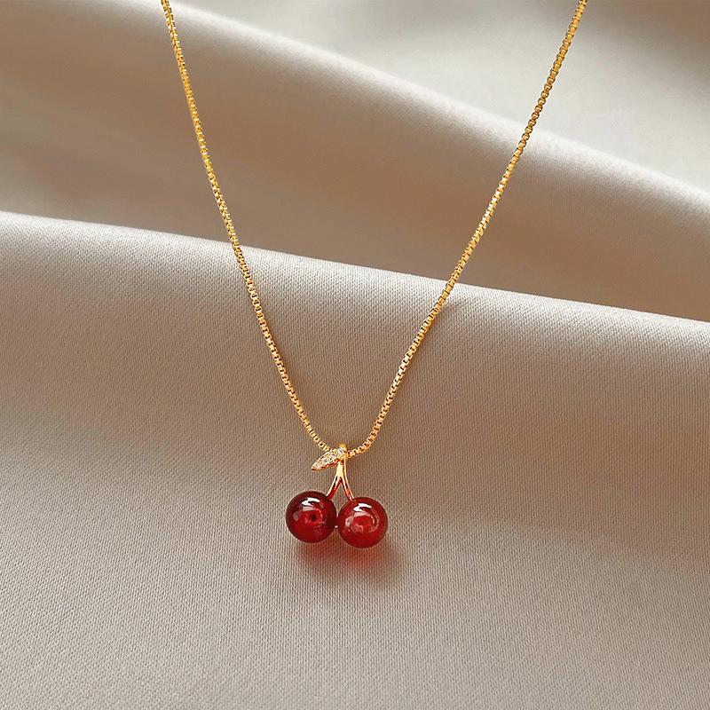 Persönlichkeit Mode Weinrot Kirsche Goldfarbe Anhänger Halskette Für Frauen Halskette Hochzeits Schmuck Geburtstagsgeschenke Neu