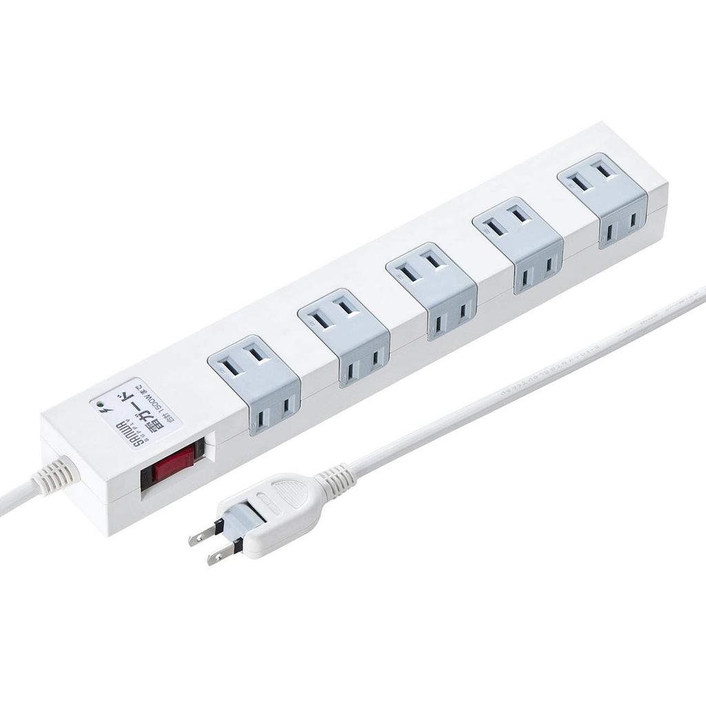 Sanwa Direct Power Strip, 10 Outlets, 2m, Lightning Guard, Magnetic, and Group Switch, White, 700-TAP044W
