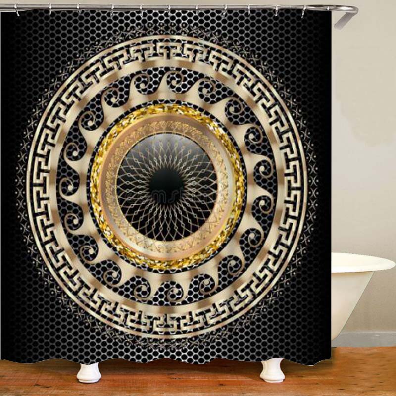 Geometric Grecian Key Meander Mandala Pattern Shower Curtain And Rug Set Abstract Geometric Bathroom Mats Rugs Toilet Decor Mat