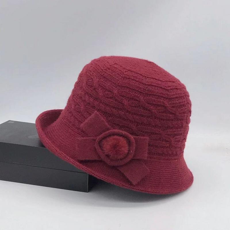 Woolen Bucket Hat Women's Autumn and Winter Bow Korean Version Versatile Japanese Dome Basin Hat British Retro Top Hat Tide