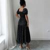 Women's Floral Print Square Neck Long Dress Summer Waist Cinched Puff Sleeve Midi Dress Casual Lightweight Flowing Dress for Daily Wear