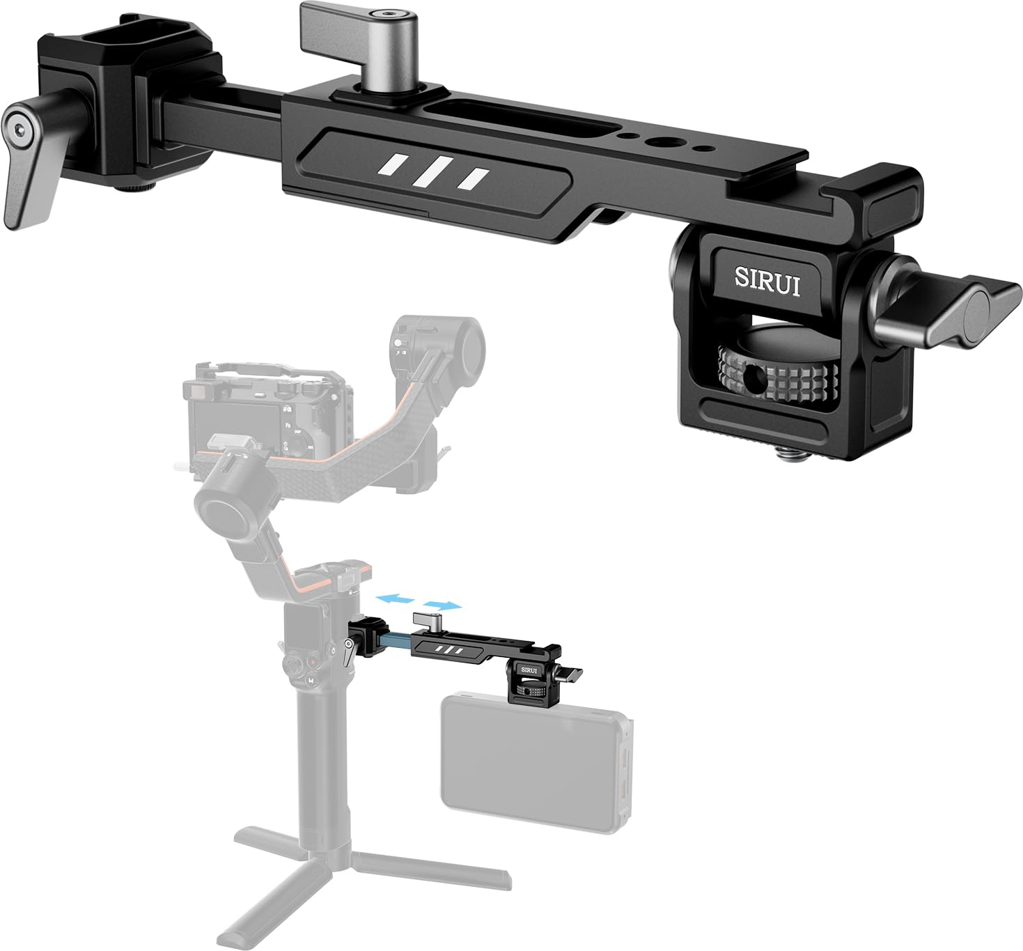 

SIRUI Camera Monitor Mount for DJI RS2, RS3, RS 3 Pro, and RS 3 Mini with QR NATO Clamp, Cold Shoe, Anti-Twist Design, and AM-MTRS