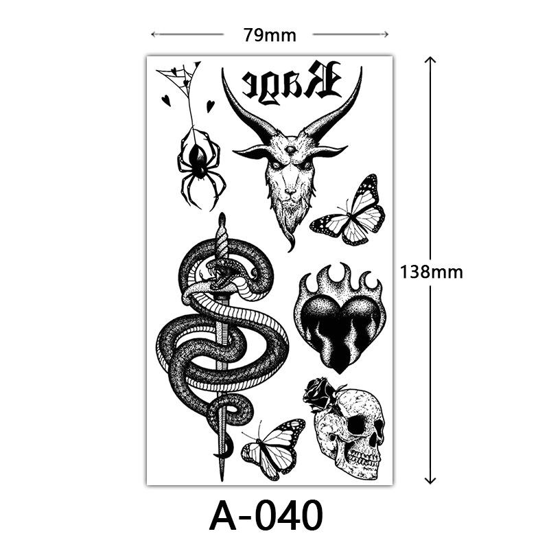Halloween Tattoo Sticker, Skull Reaper Sickle, Black Bat Tombstone Pumpkin Tattoo