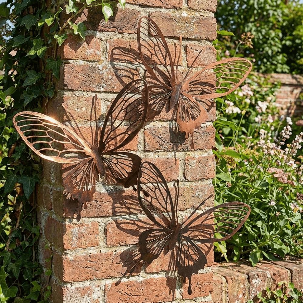 1/3 STKS Holle Dubbele Laag Roestige Vlinder Muurhanger Metalen Vlinder Beeld Tuin