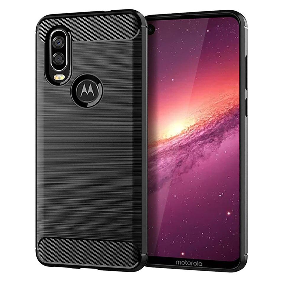 Whyes silikondeksel for Moto One Vision Motorola P50 Støtsikkert montert karbonfiber, mykt TPU-telefondeksel for Moto P50-deksel
