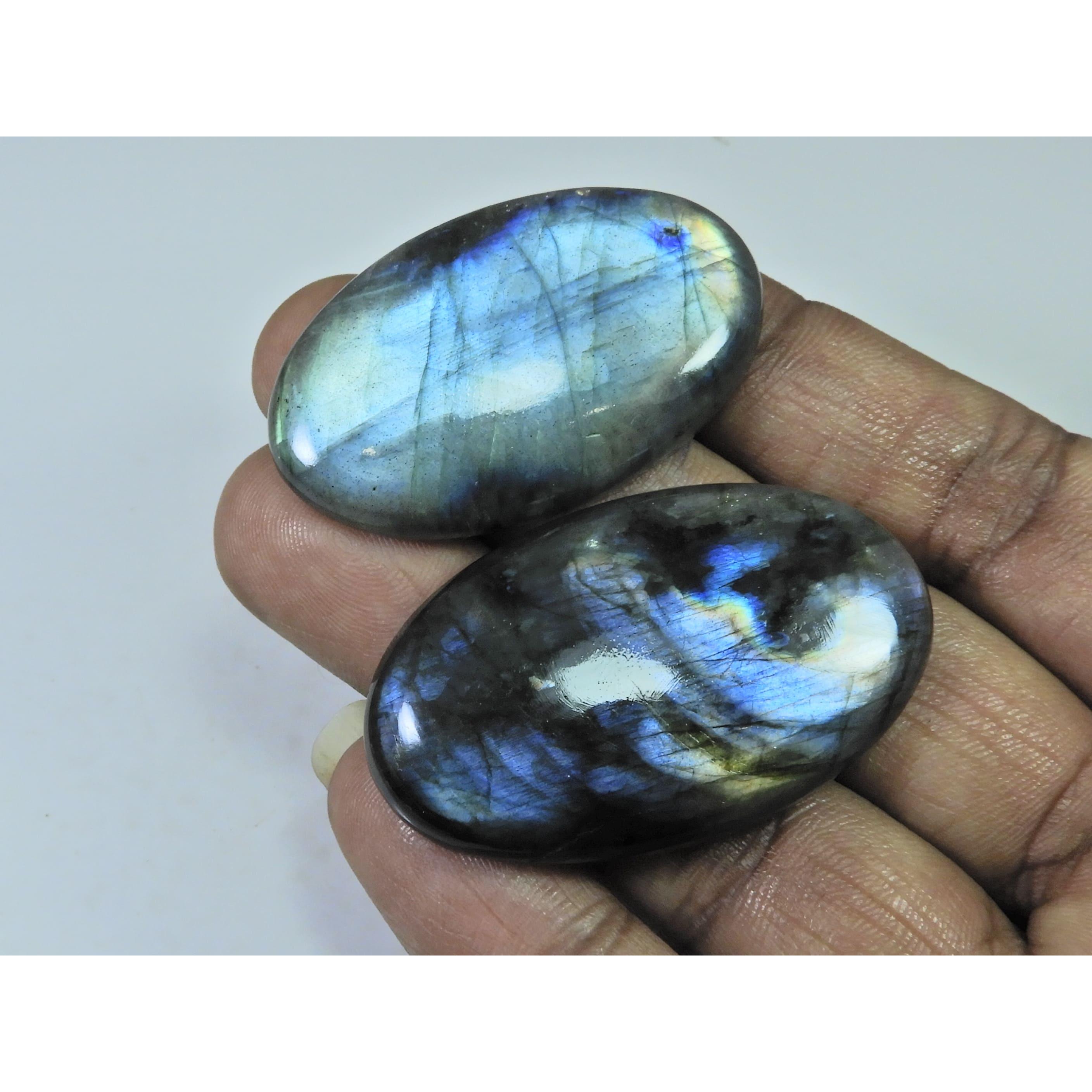 43-45 MM Natural Labradorite Multi Oval Cabochon Loose Gemstone 2 Pcs Lot D-197