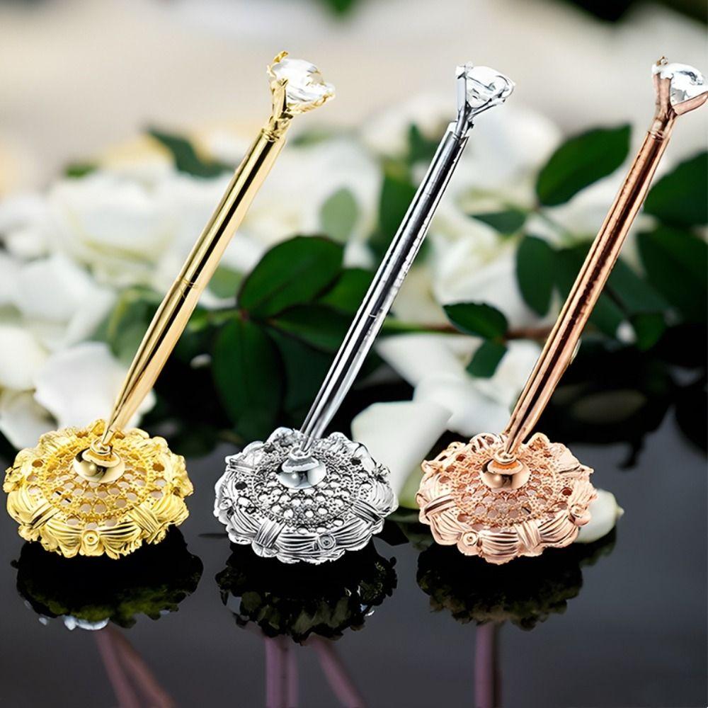 Attached Base Reception Desk Pen Smooth Writing Metal Pen Stand Holder  Party Events