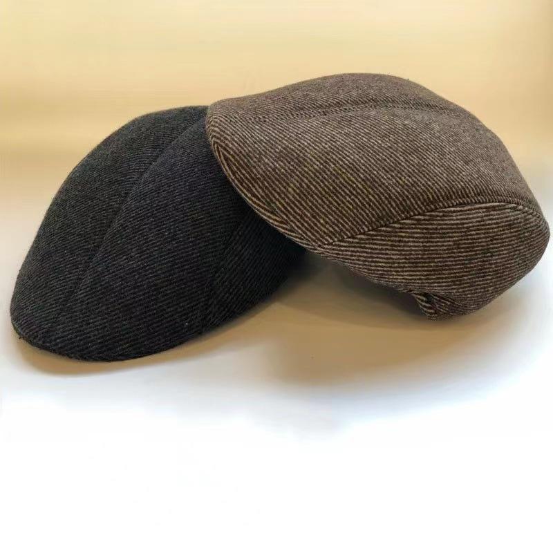 2024 Autumn/Winter Men's Woolen Beret: Warm, Thickened Duckbill Hat for Middle-Aged & Elderly.