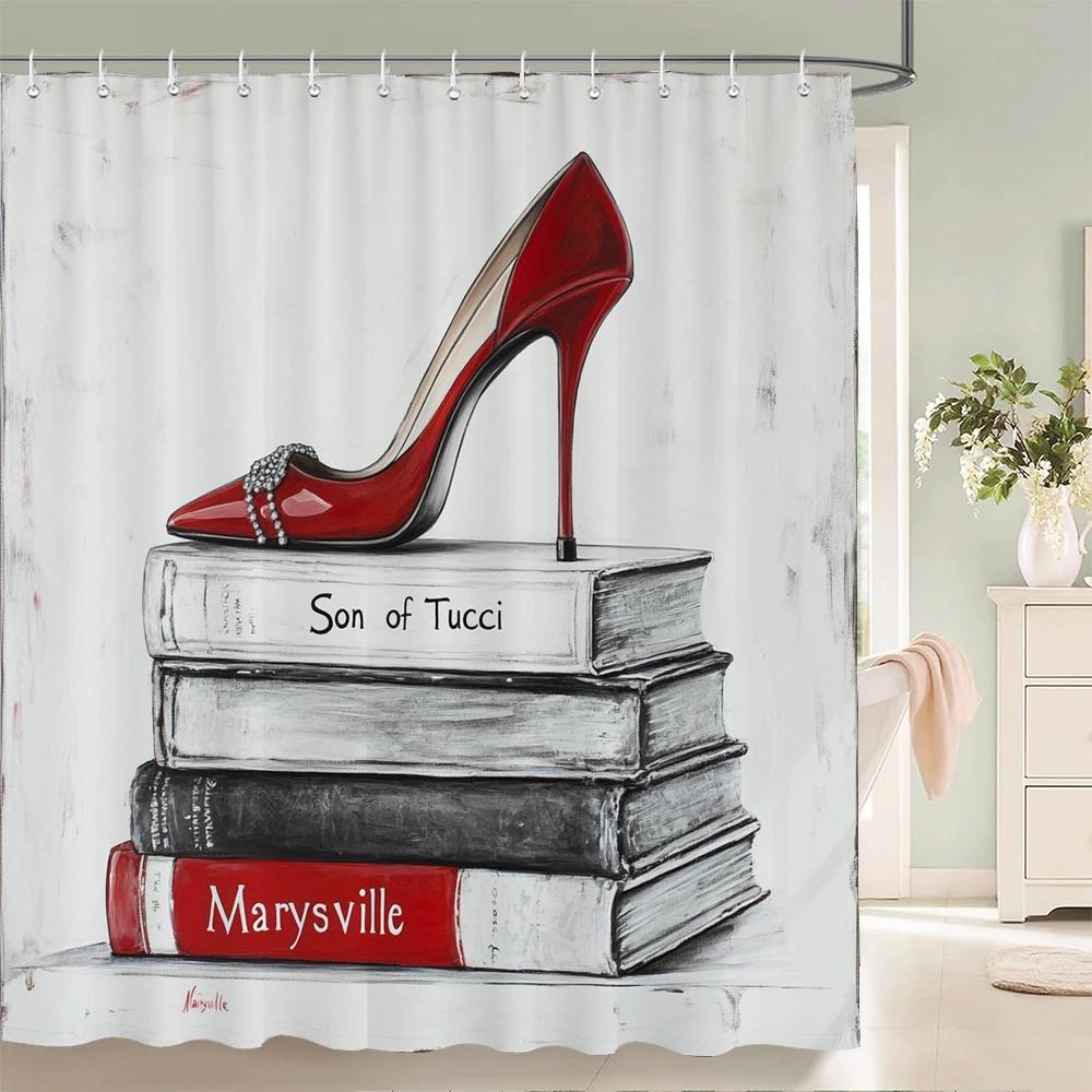 Modern and Fashionable Perfume and Flower Style Shower Curtain Bathroom Bath Curtain Home Decoration Curtain With Hooks