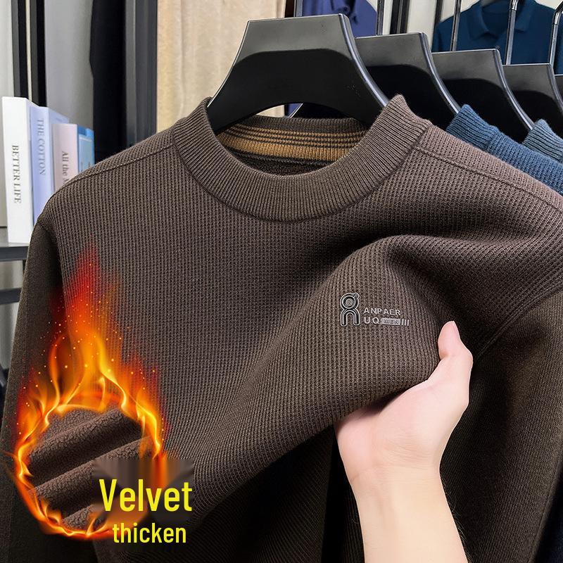 Men's Winter Thickened Velvet Knit Sweater - Warm, Versatile, Round Neck Base Layer for Casual Wear (Middle-aged & Elderly)