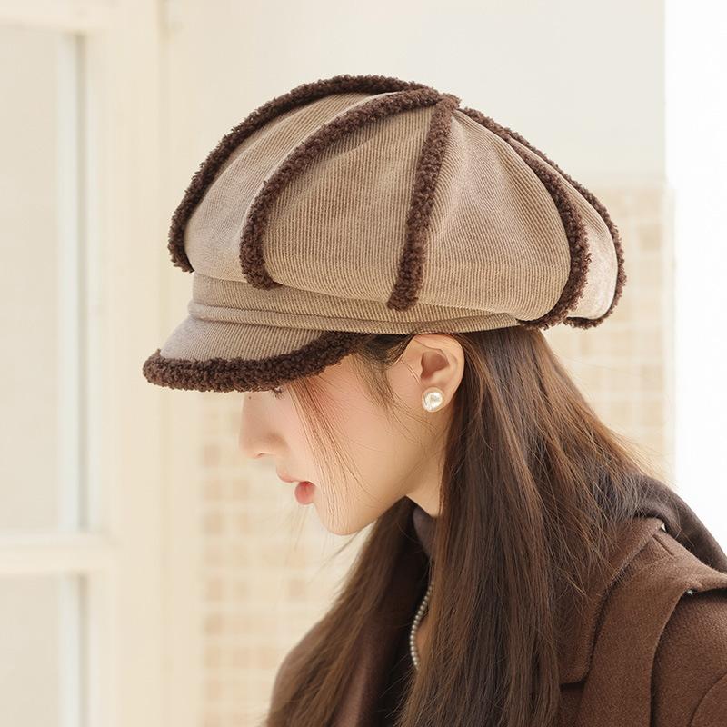 Autumn and Winter New Velvet Hat Women's Thermal Beret Retro Octagonal Hat Cap