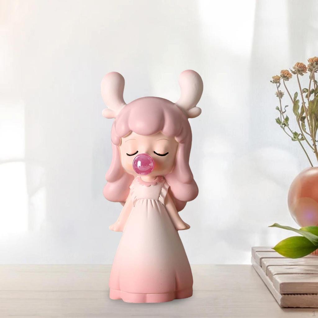 Blowing Bubble Girl Statue Sculpture Crafts Gift Collection Ornament Resin Figurine for Desktop