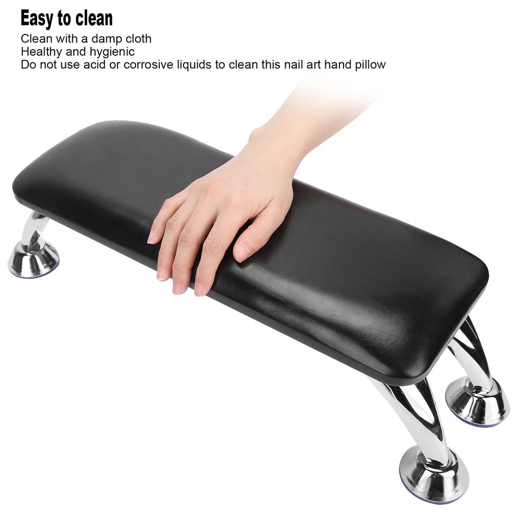Nail Art Hand Pillow Salon Arm Hand Rest Cushion with Stainless Steel Support (Black)