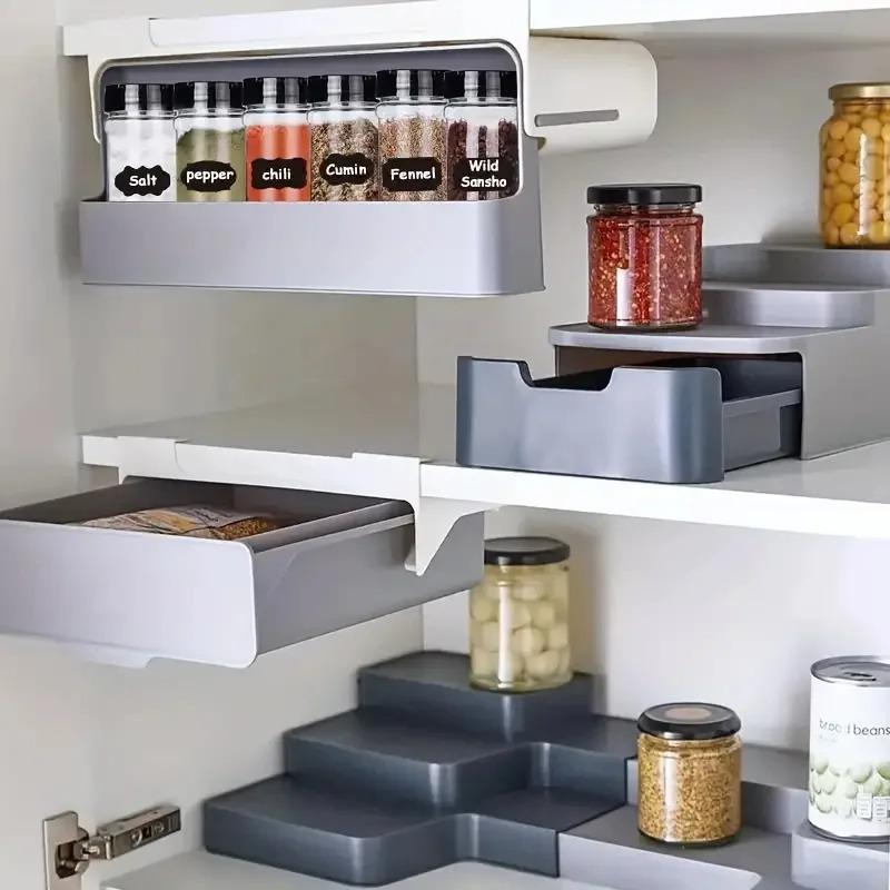 Plastic Seasoning Bottle Storage Rack Kitchen Seasoning Bottle Punch-free Adjustable Multi-functional Seasoning Jar Set