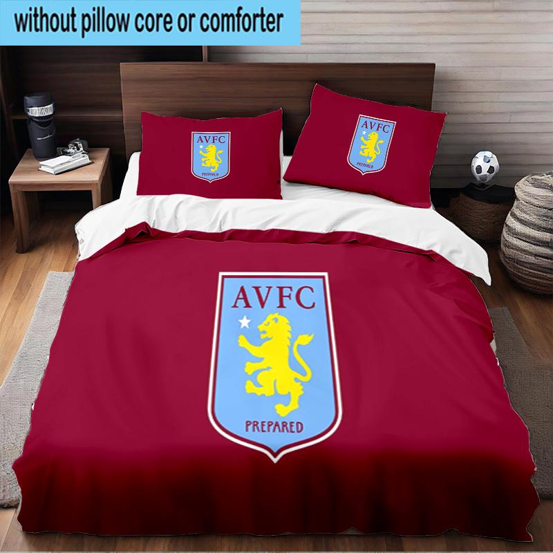 Aston Villa Crest Design 3PCS Print Bedding Set, Includes A Duvet Cover and Two Pillowcases for Bedroom, Dormitory, Suitable for All Seasons
