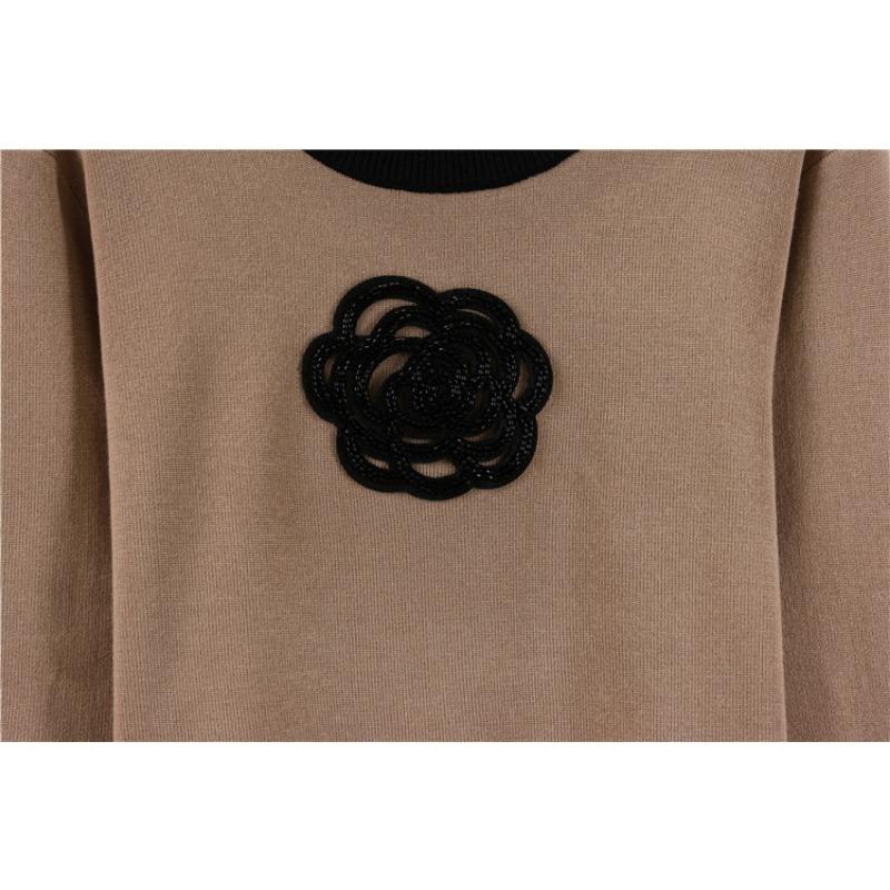 Set de tricot Camellia de toamnă pentru femei de mărime mare Pulover tricotat cu gât rotund Pantaloni largi Costum cu pantaloni temperament