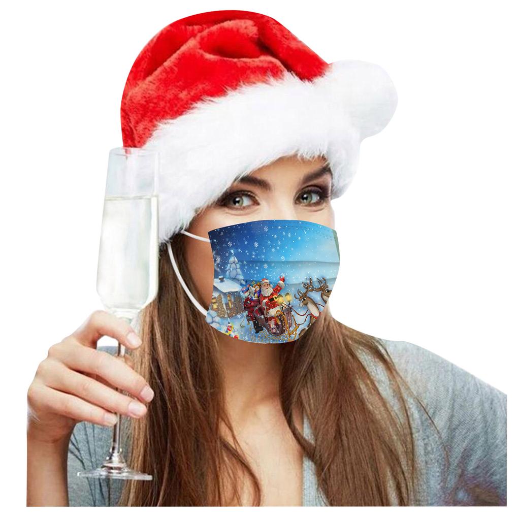 10pc Christmas Print  for  Face Mask Disposable Earloop Mask