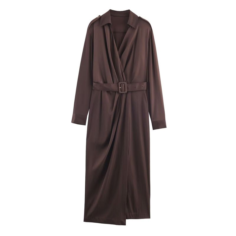 Za Autumn New Women clothes 2025 Western Style Fashion With Belt Double Placket Midi Dress 9011550