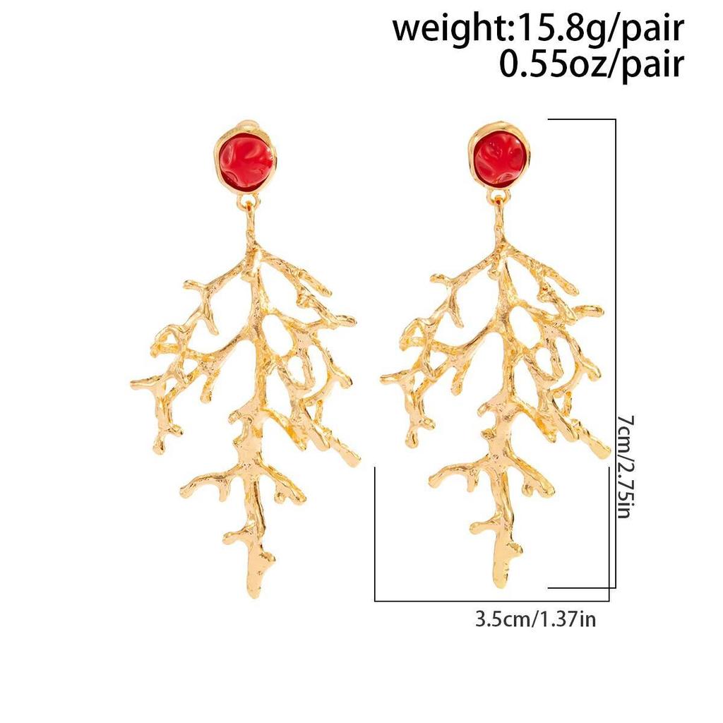 SHIXIN Retro Coral Pendant Earrings for Women Creative Geometric Tree Drop Earrings Fashion Jewelry Gifts Ear Accessories